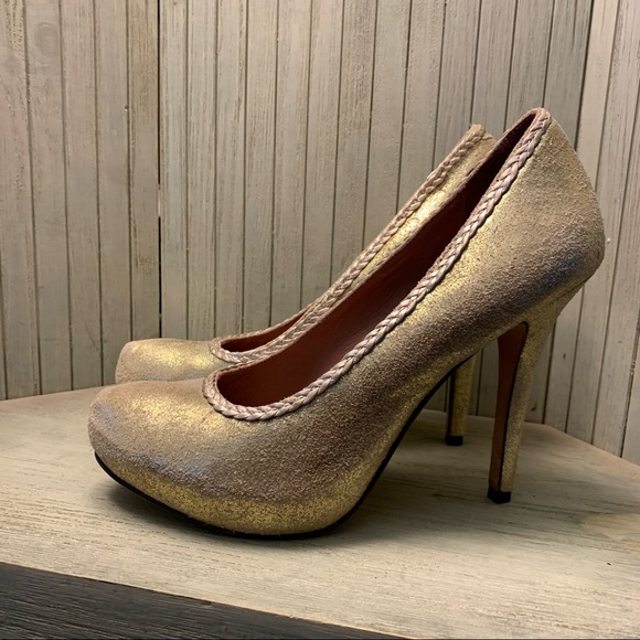 Cordon Como Gold Leather Platform Heels Made in Brazil 8 - Picture 1 of 9